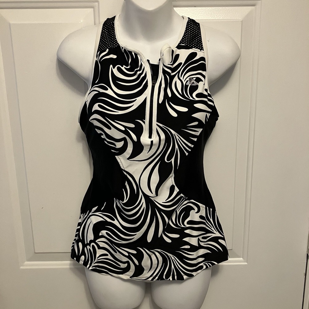 ZeroXposur Sz Small Women's Abstract Swirl Tankini Swim Top Black/White Tankini